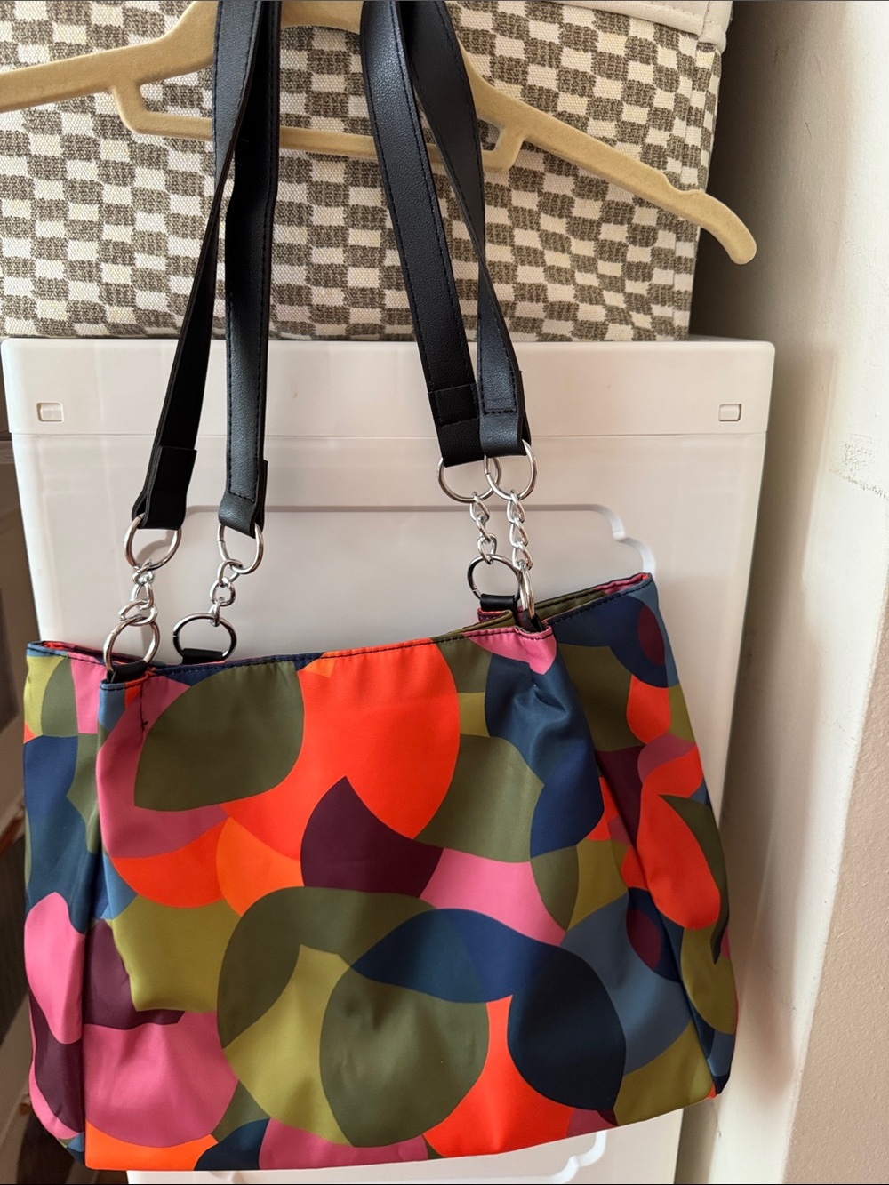 Colorful Abstract Circle Tote Bag with Black Straps